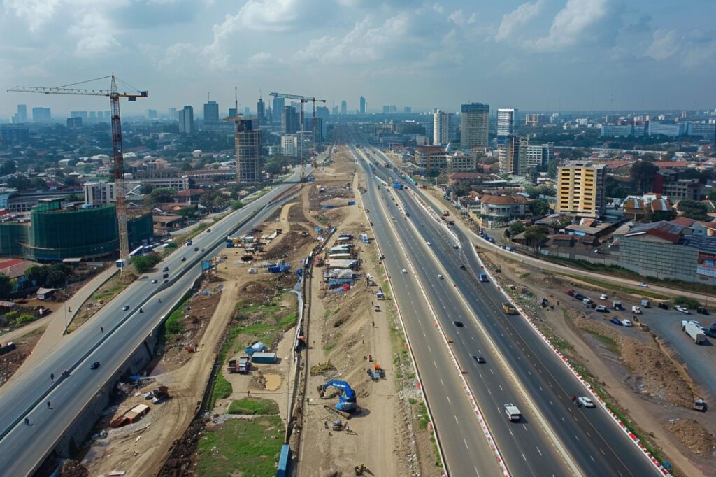 Kenya city growth Areal shot of a Kenyan city showcasing the rapid development.
