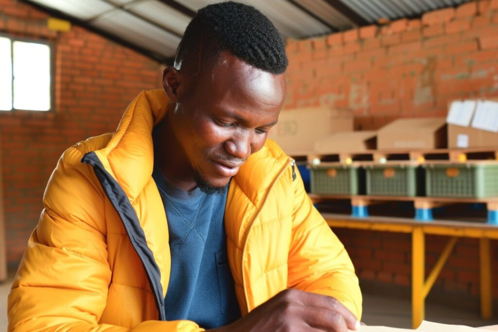 Kenyan Entrepreneur Picture of Kenyan Entrepreneur sitting in his workshop.