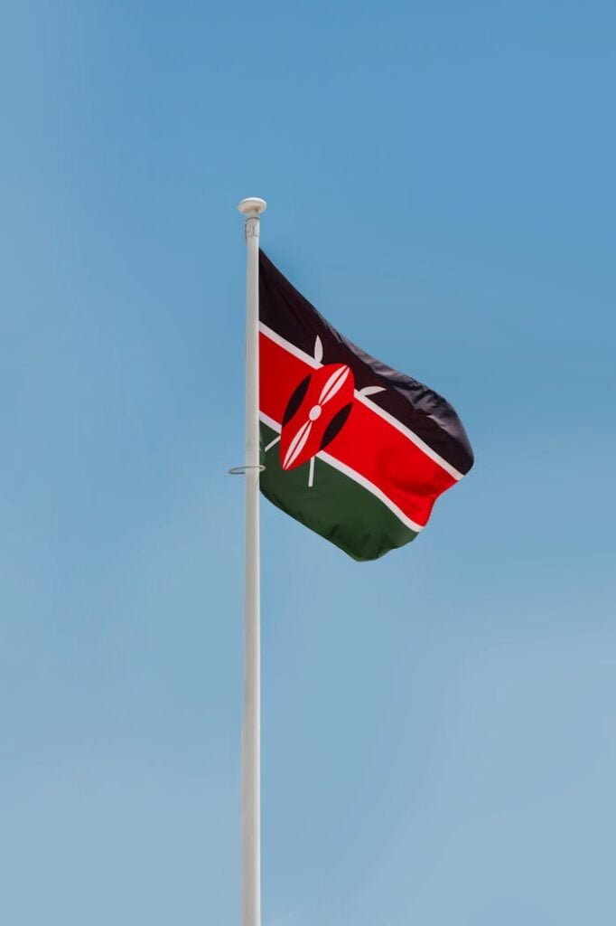 Kenya National Flag Under Blue Sky