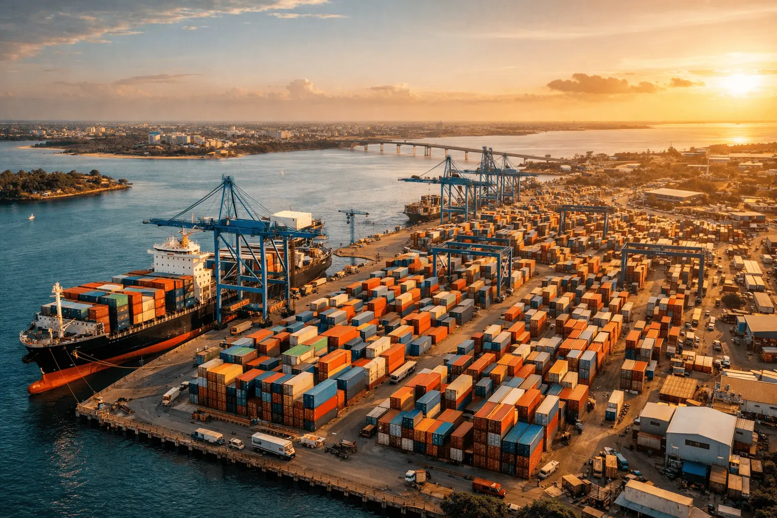 Port of Mombasa at golden hour