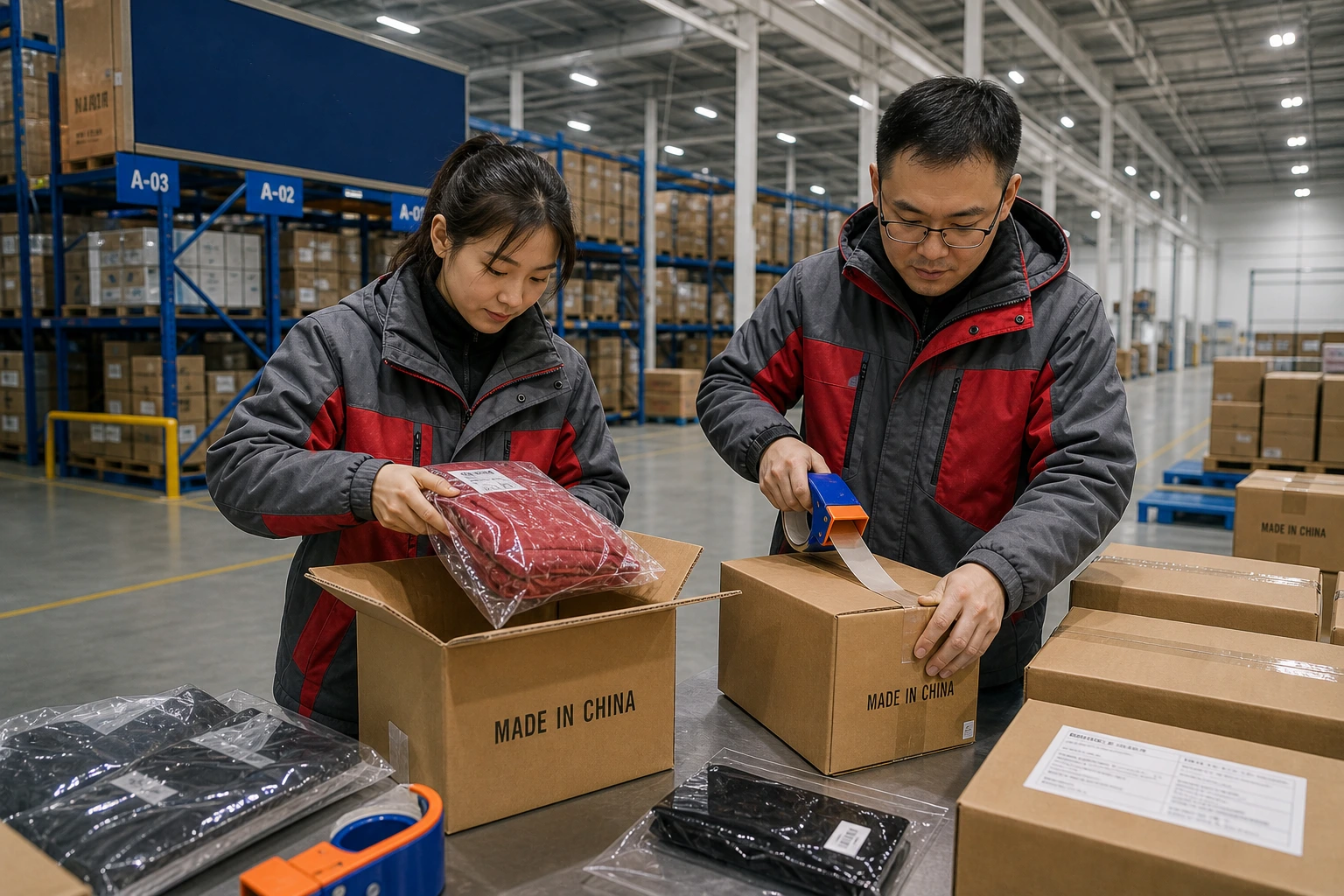 Pamoja Imports Chengdu team inspecting goods at a Chinese warehouse before shipping to Kenya