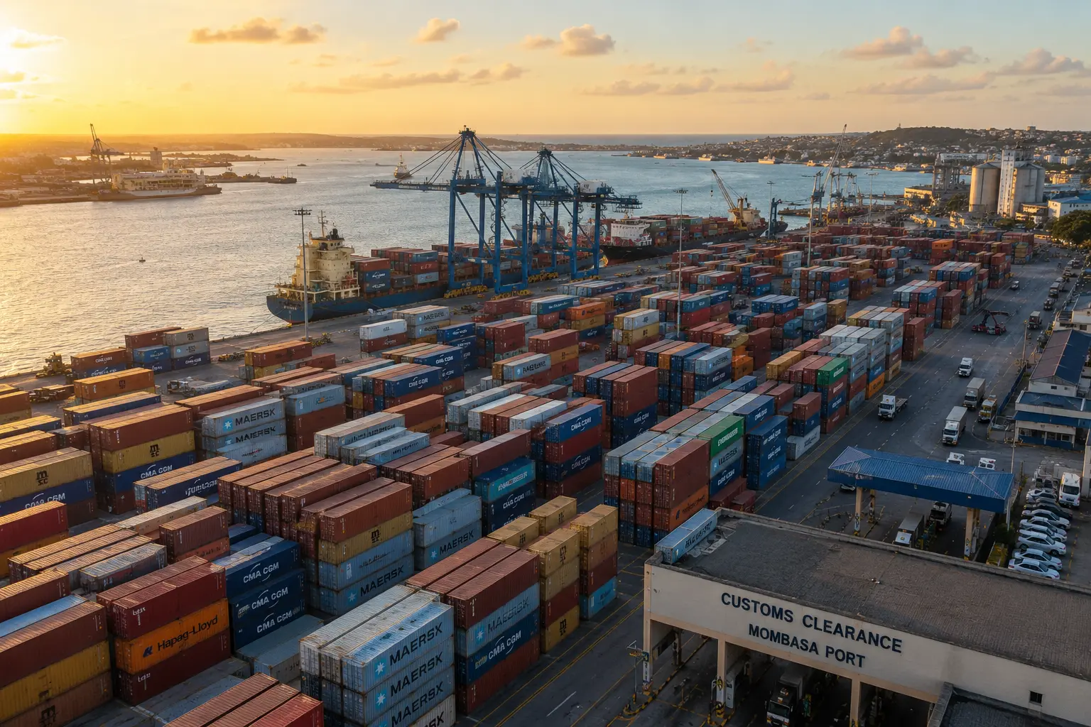 Shipping containers at Mombasa Port undergoing Kenya customs clearance for China imports