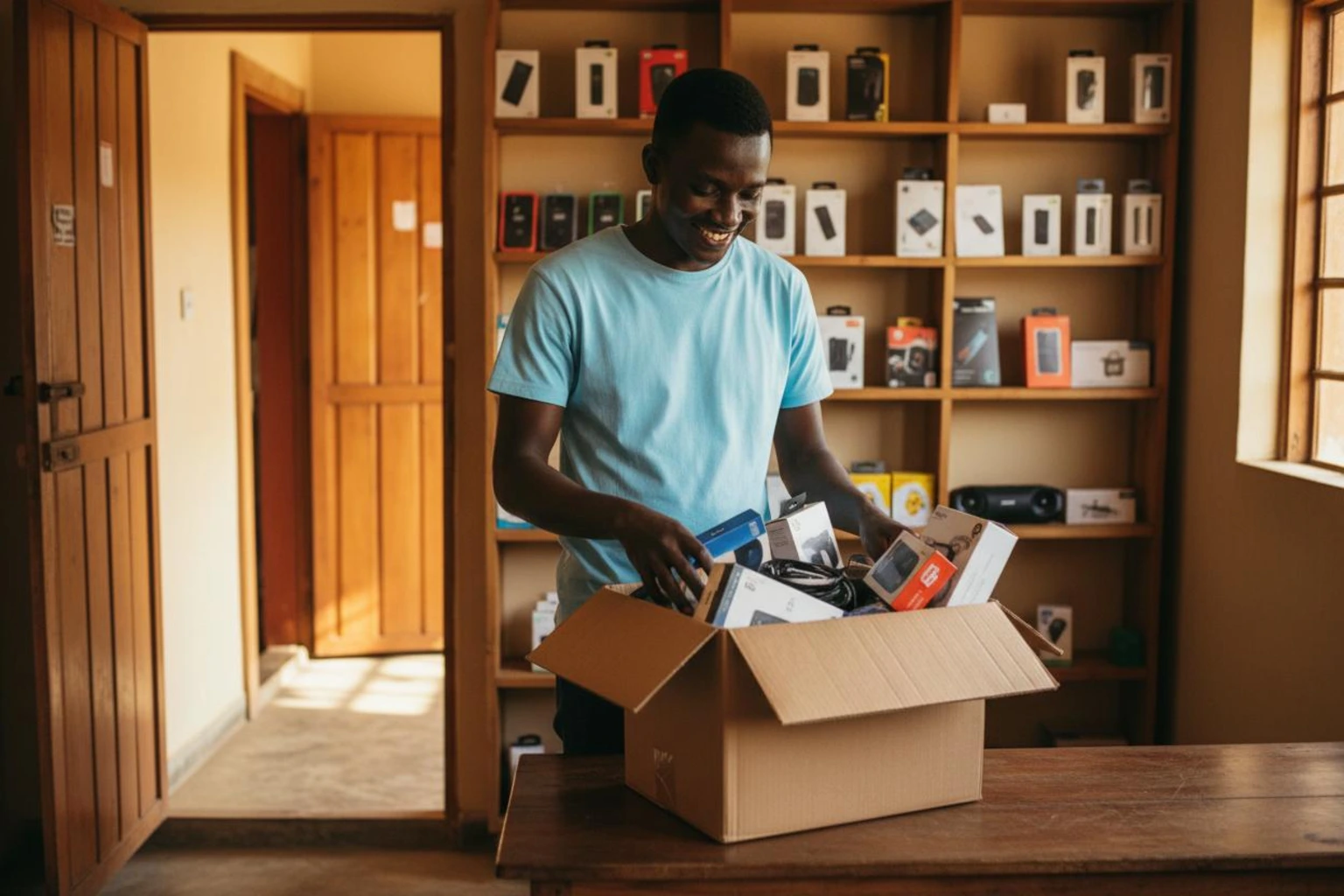 Nairobi entrepreneur unpacking their first import business order from China