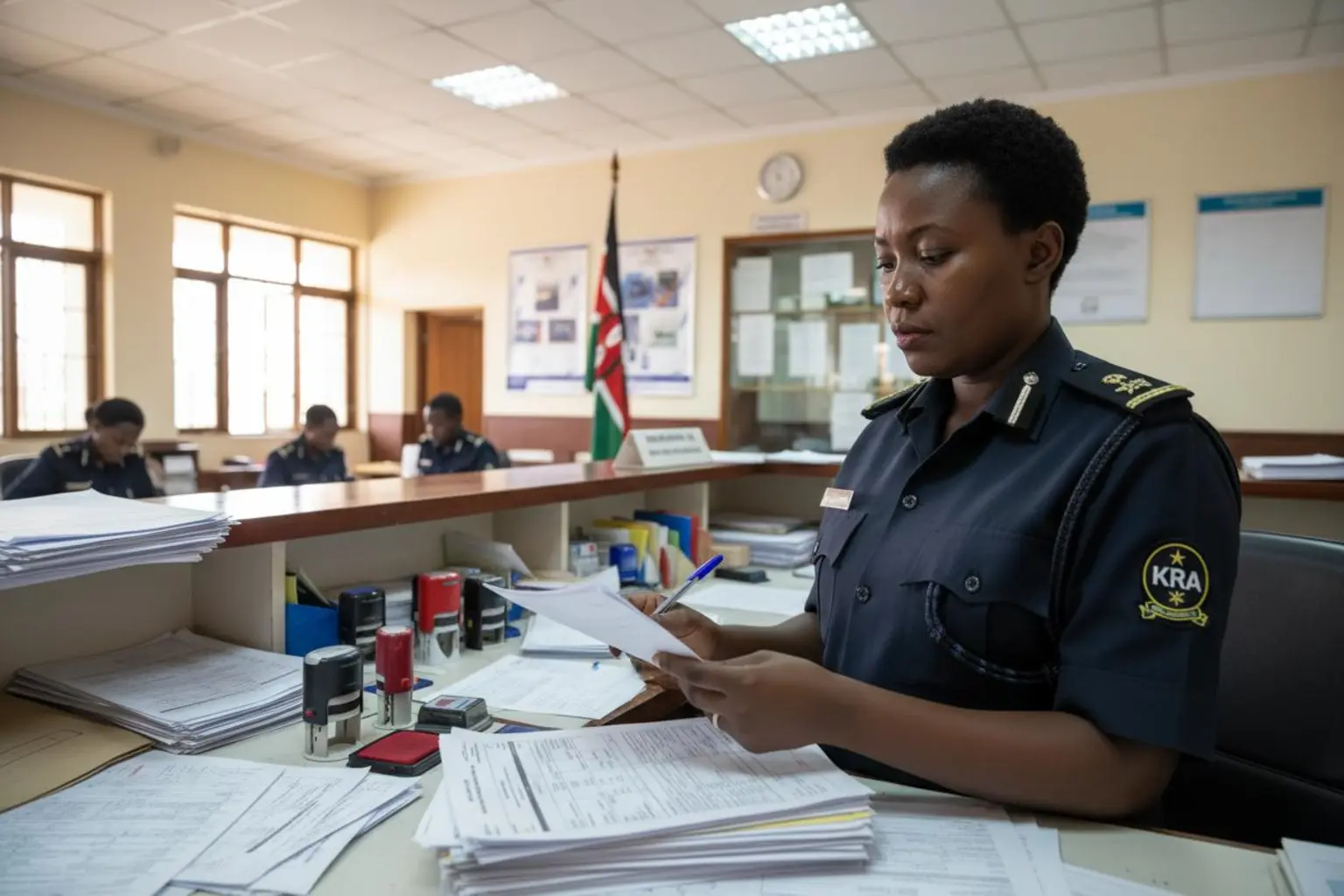 KRA customs officer checking import documents and hs codes kenya clearance