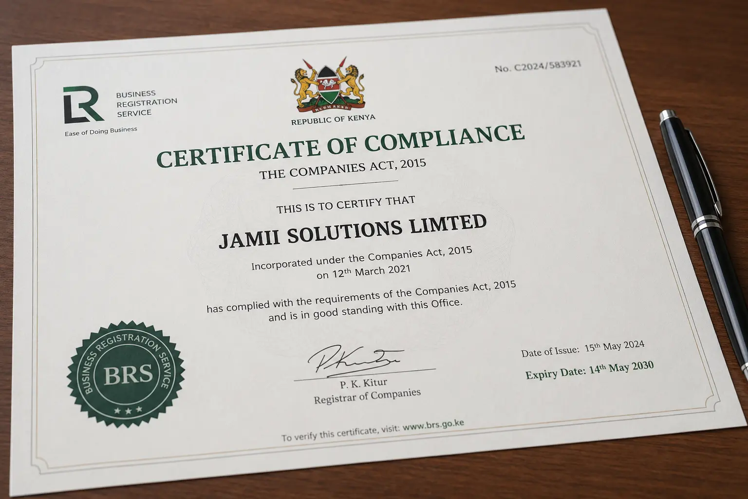 KEBS Certificate of Conformity document for electronics import compliance in Kenya