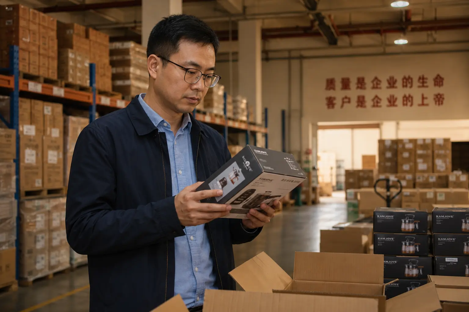 sourcing agent inspecting products at chinese factory for kenya importer