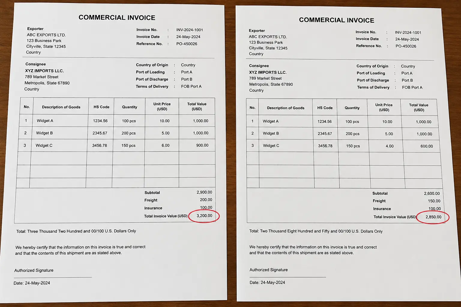 commercial invoice china supplier kenya comparison of declared and actual value