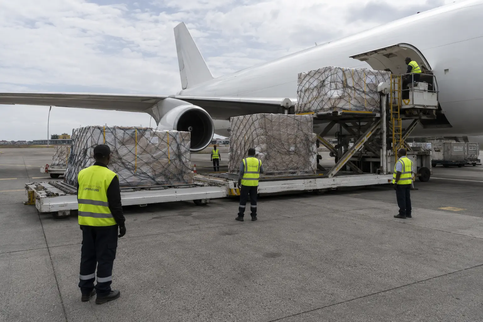 Air freight cargo arriving in Nairobi as part of the Kenya import cash cycle for a China shipment