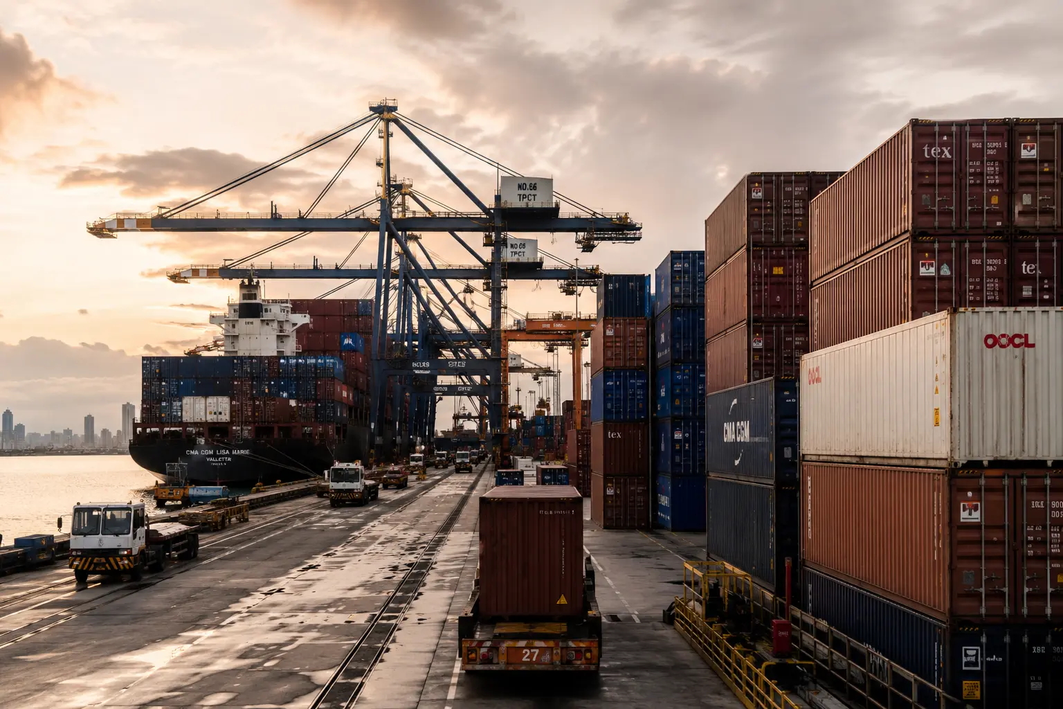 Shipping containers at Mombasa port during the busier peak season for China to Kenya freight
